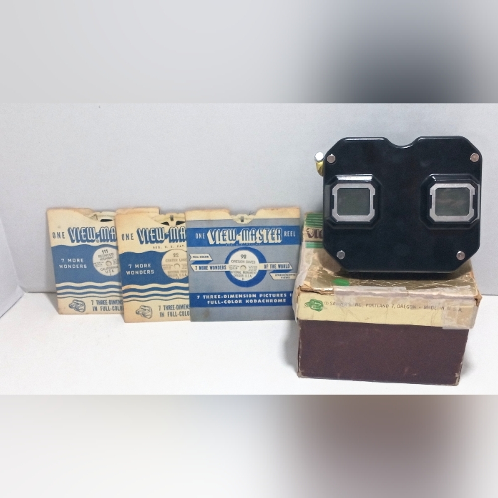 Vintage Sawyers Stereoscope View Master 3D Reel Viewer Plus 3 Full Color Slides